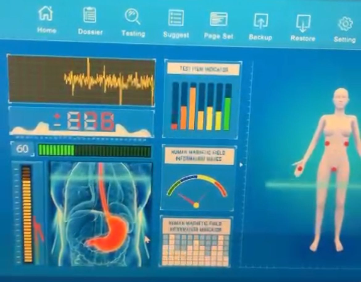 Bioscan A women showing data on laptop